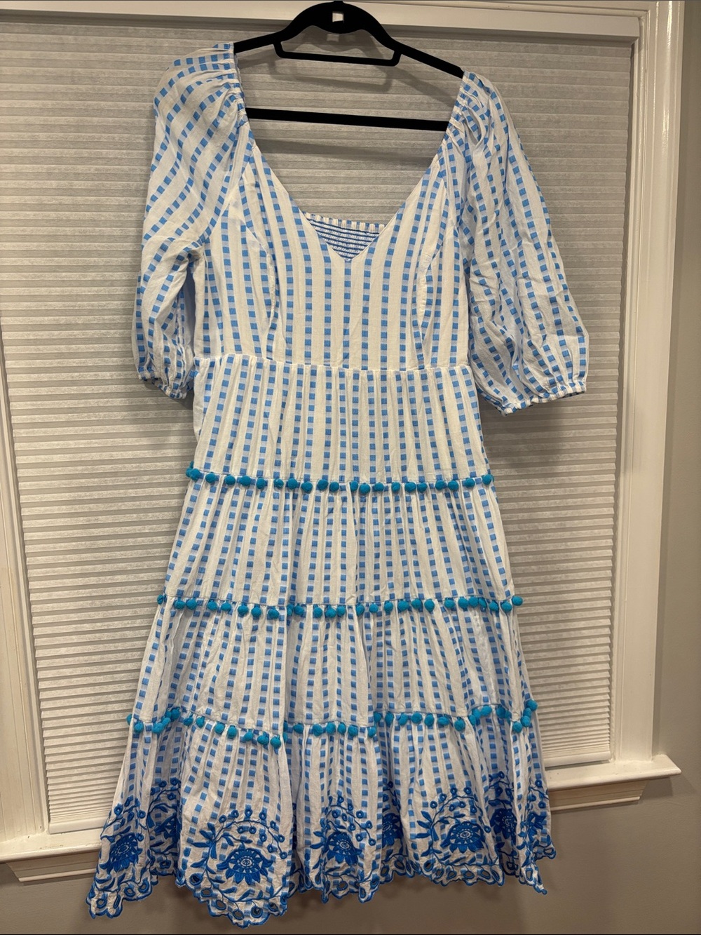 Lilly Pulitzer White and Blue Embroidered Tiered Midi Dress